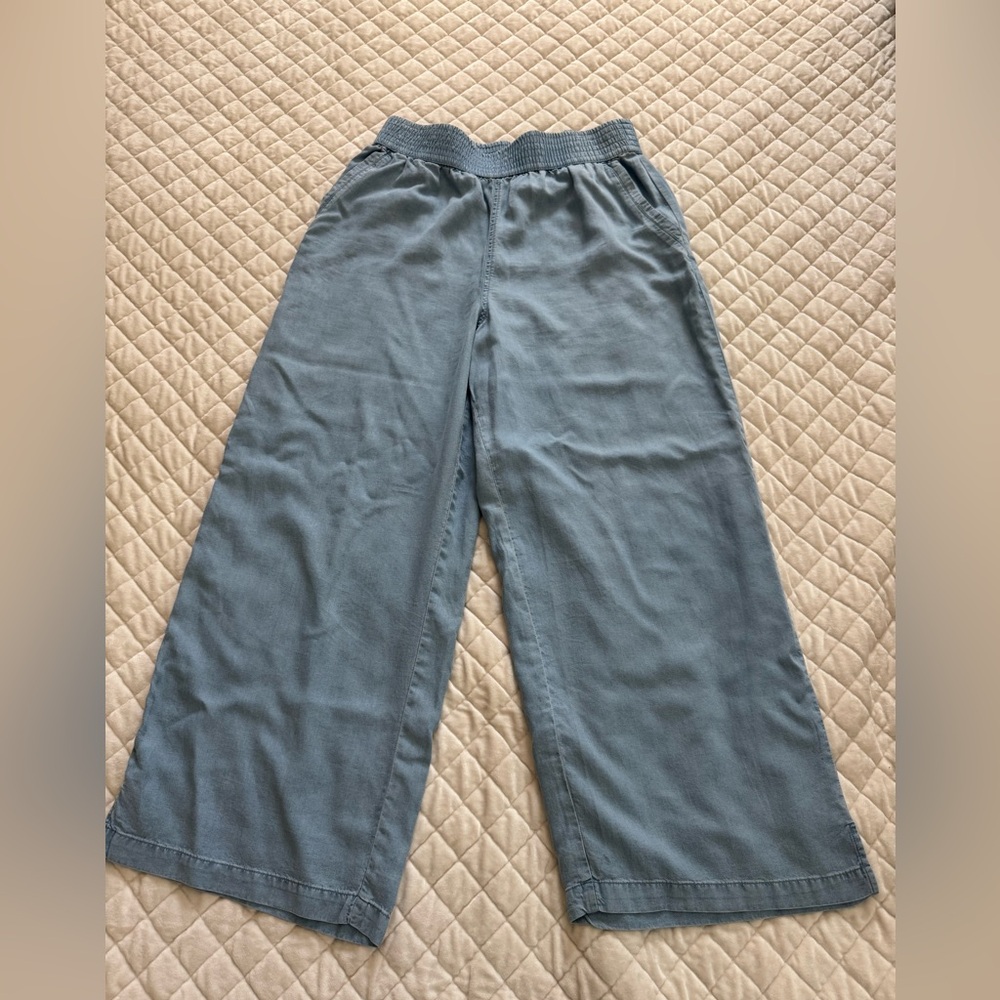 DKNY Wide Leg Pull On Pants Chambray Elastic Waist Casual Women’s Size L